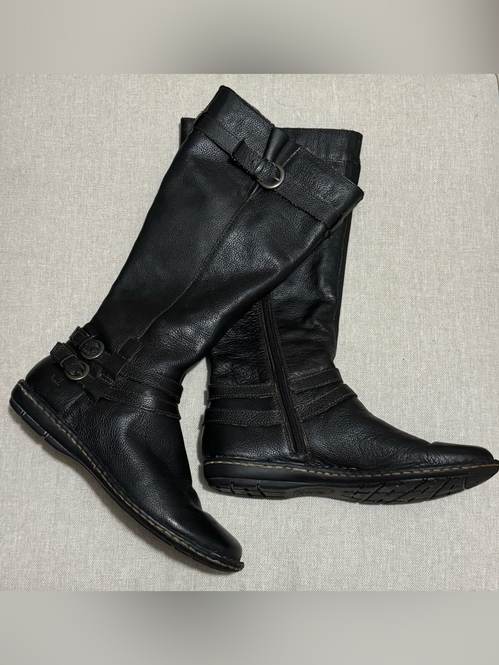 Bøc brand Leather Boots-Sz 10/Euro 42-Black-Side Zip-Brown Stitching-GUC